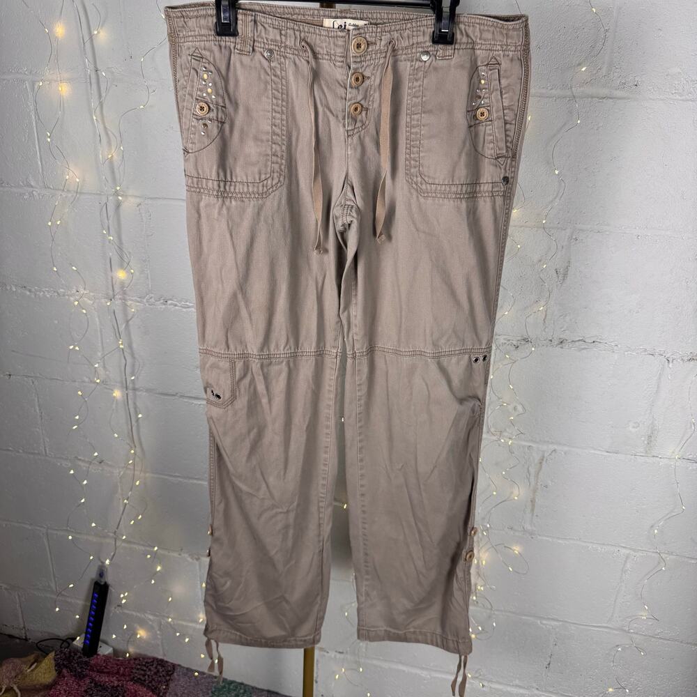 lei ashley juniors cargo utility pants size 13 regular beige y2k studded